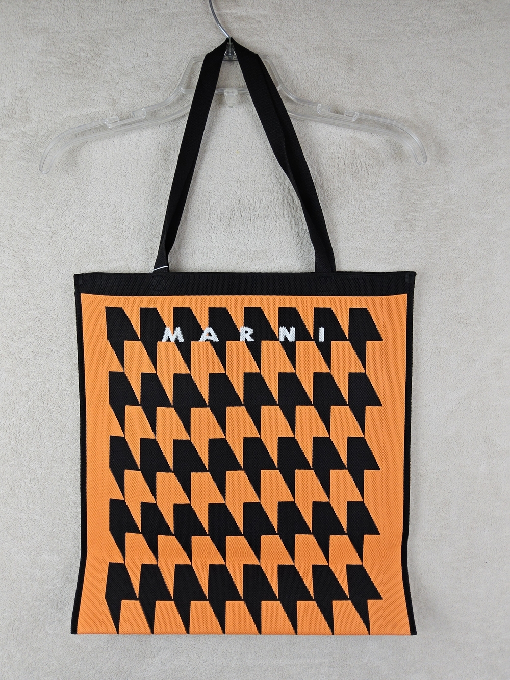 Marni Orange & Black Geometric Knit Tote Bag